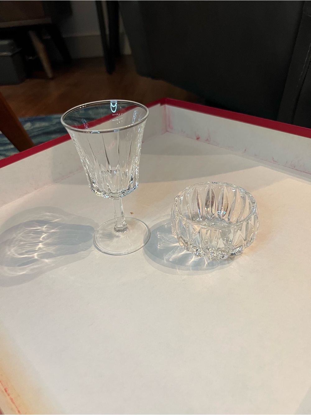 Vintage Small Crystal Wine Goblet & Bowl